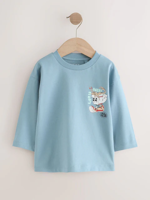 Blue Noodle Up Long Sleeve Back Print T-Shirt
