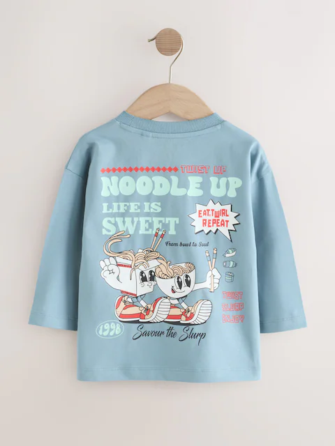 Blue Noodle Up Long Sleeve Back Print T-Shirt