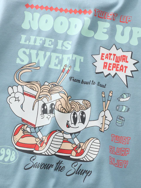 Blue Noodle Up Long Sleeve Back Print T-Shirt