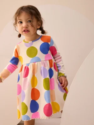 Rainbow Spot Long Sleeve Ribbed Dress