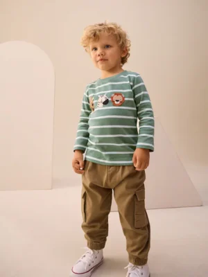 Green/White Stripe Safari Long Sleeve Appliqué T-Shirt