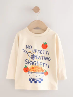 White Spaghetti Long Sleeve Graphic Print T-Shirt