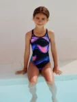 Black/Pink/Purple Swirl Double Strap Swimsuit