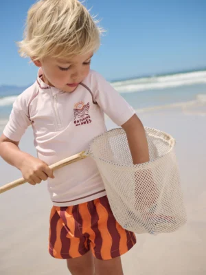 Orange/Ecru Short Sleeve Sunsafe Rash Vest and Swim Shorts Set