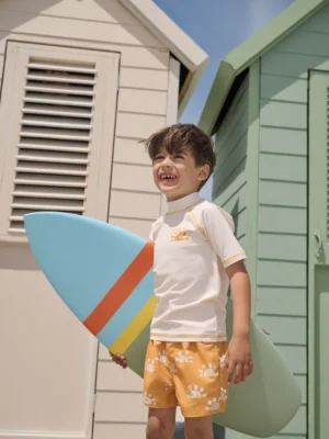 Yellow/Orange Short Sleeve Sunsafe Rash Vest and Swim Shorts Set