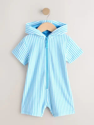 Blue Striped Towelling All-In-One