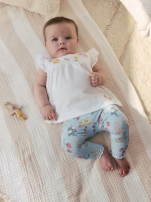 Ecru Fairy Short Sleeve Baby Top and Leggings 2 Piece set