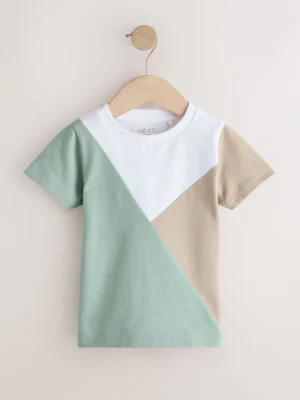 Sage Green/Neutral/White Short Sleeve Colourblock T-Shirt