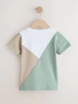 Sage Green/Neutral/White Short Sleeve Colourblock T-Shirt