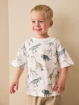 White Watercolour Dinosaurs Short Sleeve All-Over Print T-Shirt