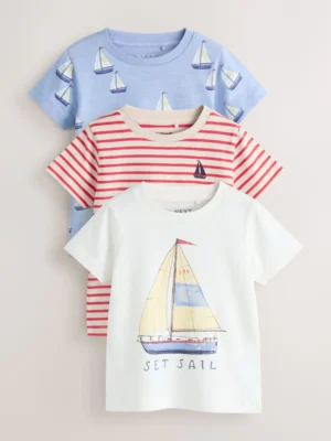 Blue Boat Short Sleeve All Over Graphic Print T-Shirts 3 Pack