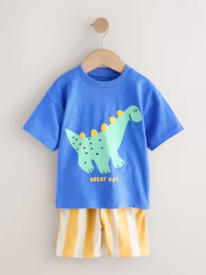 Blue Dinosaur Short Sleeve T-Shirt and Shorts Set