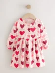 Pink Hearts Long Sleeve Jersey Dress