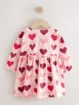 Pink Hearts Long Sleeve Jersey Dress