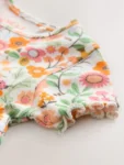 Orange Floral Short Sleeve Ribbed Dress