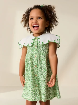 Green Ditsy Collared Summer Dress
