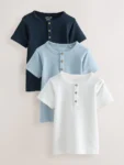 Navy/Blue/Stone Short Sleeve Henley Neck T-Shirts 3 Pack