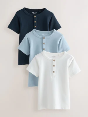 Navy/Blue/Stone Short Sleeve Henley Neck T-Shirts 3 Pack