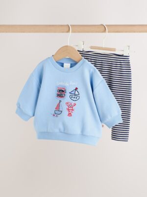 Blue Nautical Print Baby Sweatshirt and Leggings Set