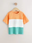 Orange/White/Blue Short Sleeve Colourblock T-Shirt