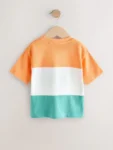 Orange/White/Blue Short Sleeve Colourblock T-Shirt