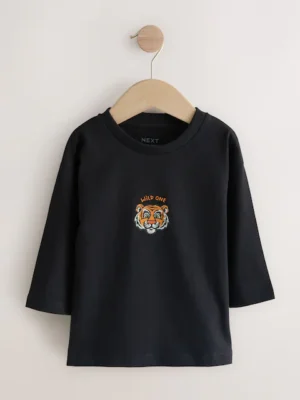 Black Tiger Long Sleeve Graphic Print T-Shirt