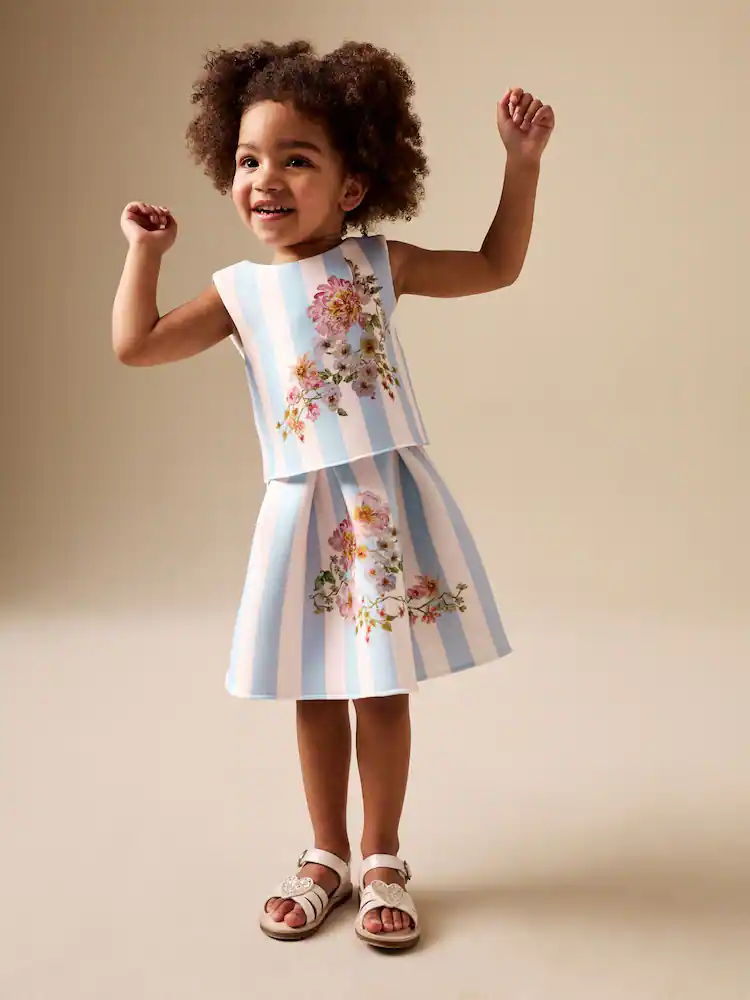 Blue Floral Scuba Top and Skirt Set