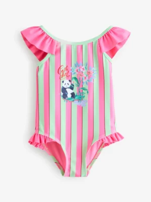 Cath Kidston Pink/Green Stripe Panda Cath Kidston Frill Swimsuit