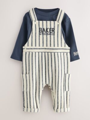 Baker by Ted Baker Long Sleeve T-Shirt and Striped Dungarees Set