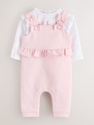 Baker by Ted Baker 2 Piece Jacquard Bow Dungaree & T-Shirt Set
