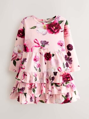 Baker by Ted Baker Pink Ruffle Hem Floral Jersey Dress