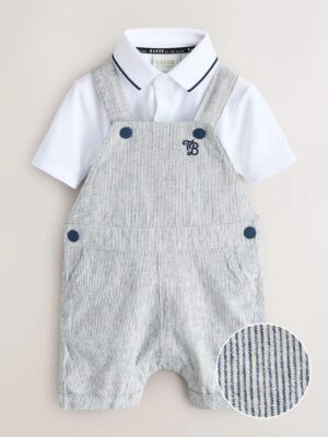 Baker by Ted Baker Stripe Dungaree and Polo Shirt Set