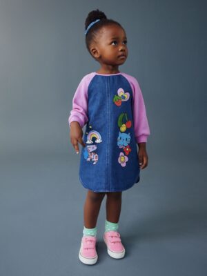 Multi Bright Print Fruit Raglan Denim Dress