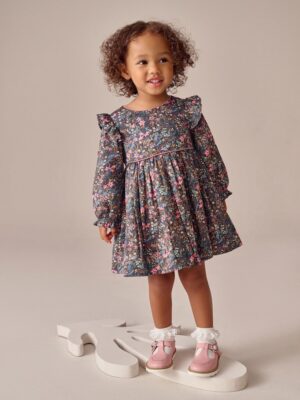 Multi Ditsy Frill Long Sleeve Dress