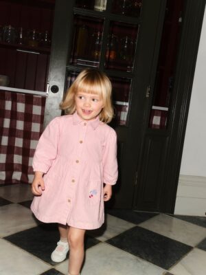 Pink Stripe Long Sleeve Cotton Dress