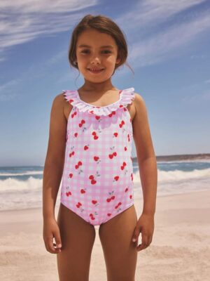 Pink Cherry Gingham Frill Swimsuit