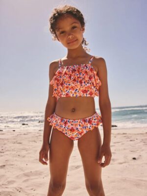 Orange Ditsy Floral Frill Bikini
