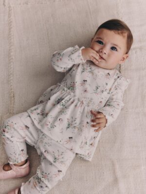 Wit met elfje - Long Sleeve Frill Top And Leggings Baby 2 Piece Set