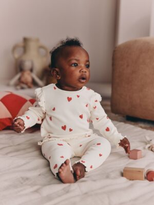 Ecru Hearts Baby Top and Leggings Set 2 Piece