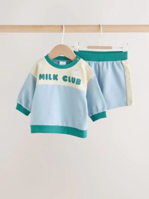 Blue Milk Club Sweatshirt and Shorts Baby Set