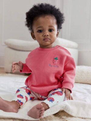 Red Strawberry Milk Club Baby Sweatshirt and Leggings 2 Piece Set