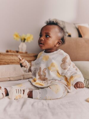 White Bunny Character Print Easter Sweat and Leggings Baby Set