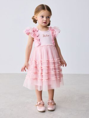 Baker by Ted Baker Pink 3D Corsage Mesh Tier Dress