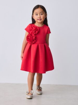 Baker by Ted Baker Red 3D Corsage Embossed Scuba Dress