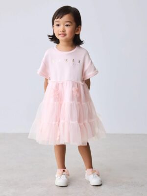 Baker by Ted Baker Pink Mesh 3D Bow Skirted Mockable Dress