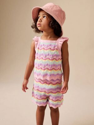 Pink Stripe Knitted Top And Shorts Set