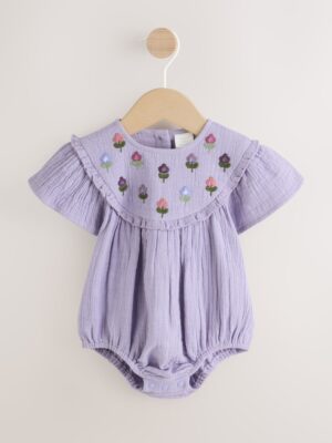 Purple Embroidered Baby Bloomer Romper