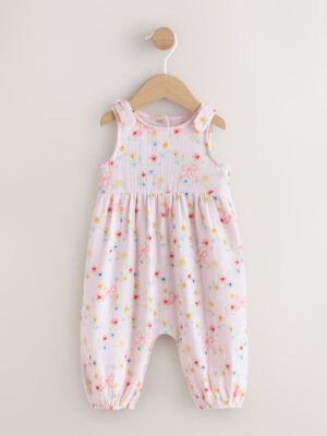 Pink Floral Baby Long Leg Muslin Romper