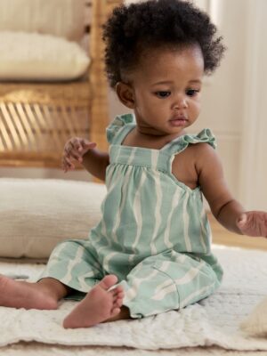 Sage Green Stripe Baby Long Leg Jersey Romper