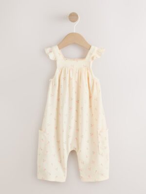 White Floral Baby Long Leg Jersey Romper